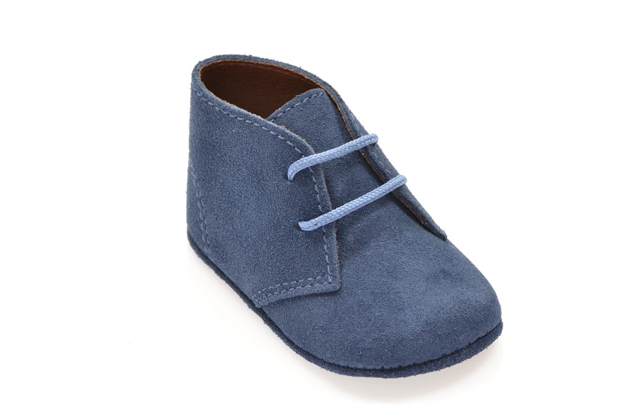 Botita Serraje azul con cordones. Tallas 16 a 20.