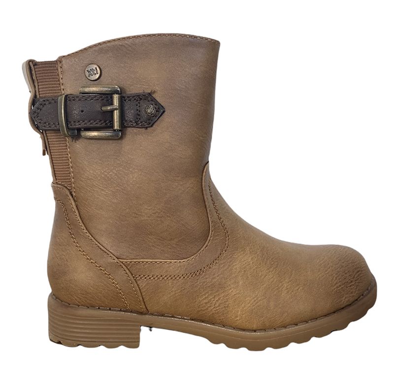 Bota en piel camel con cremallera XTI