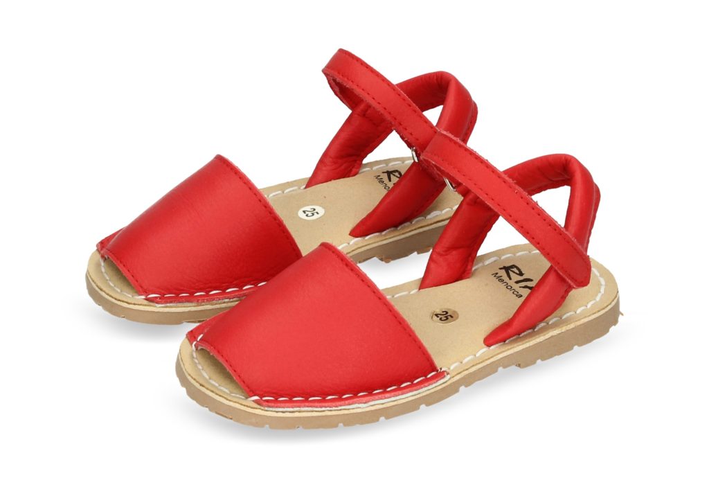 Menorquina con Velcro Nobuck Rojo. Tallas 20 a 24.