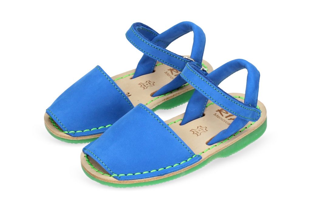 Menorquina con Velcro Nobuck Royal con Piso Verde. Tallas 20 a 24.