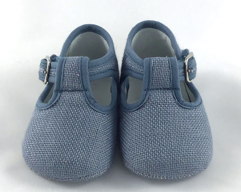 Pepito sin suela en lino Azul Indigo. Tallas del 17 a 20.