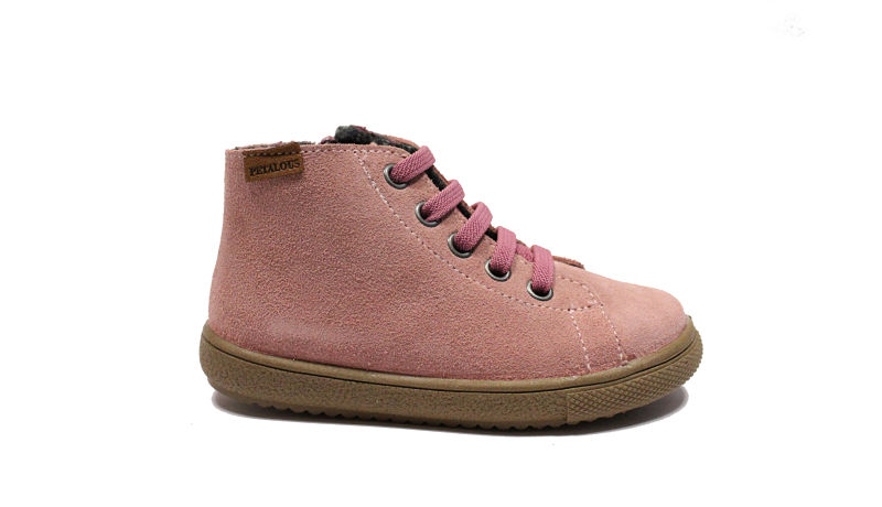 Botín en serraje Rosa con borreguito y cremallera. Talla 23.