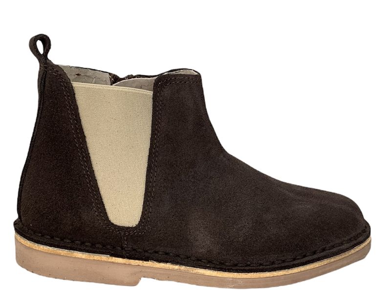 Botín en serraje marrón chocolate con elástico beige ATXA