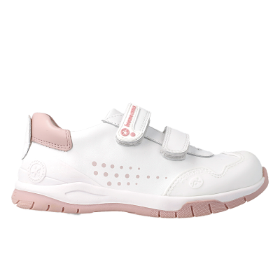 Zapatilla deportiva en piel blanco y rosa