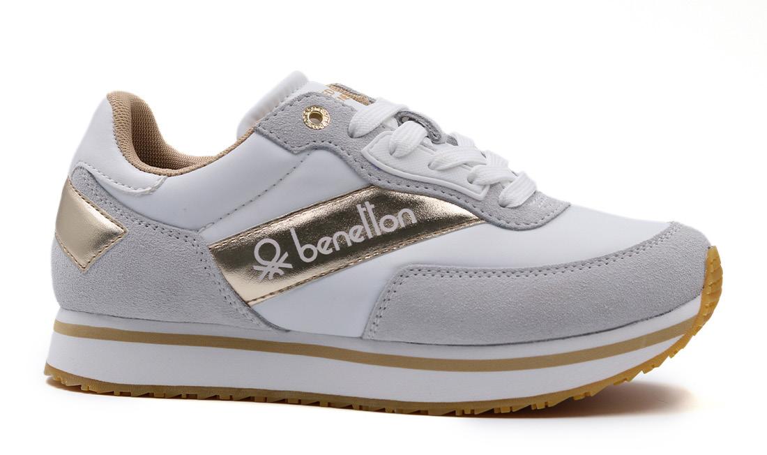 Zapatilla de cordones blanco y dorado BENETTON