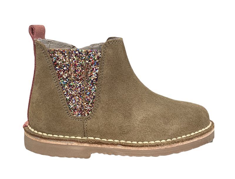Botín en serraje beige con elástico glitter ATXA