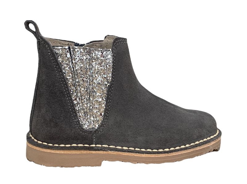 Botín en serraje gris con elástico glitter ATXA
