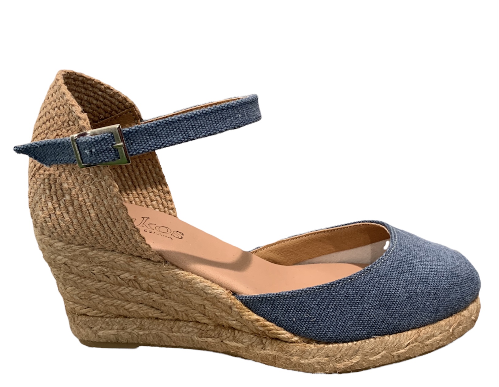 Alpargata con cuña de yute en lona azul