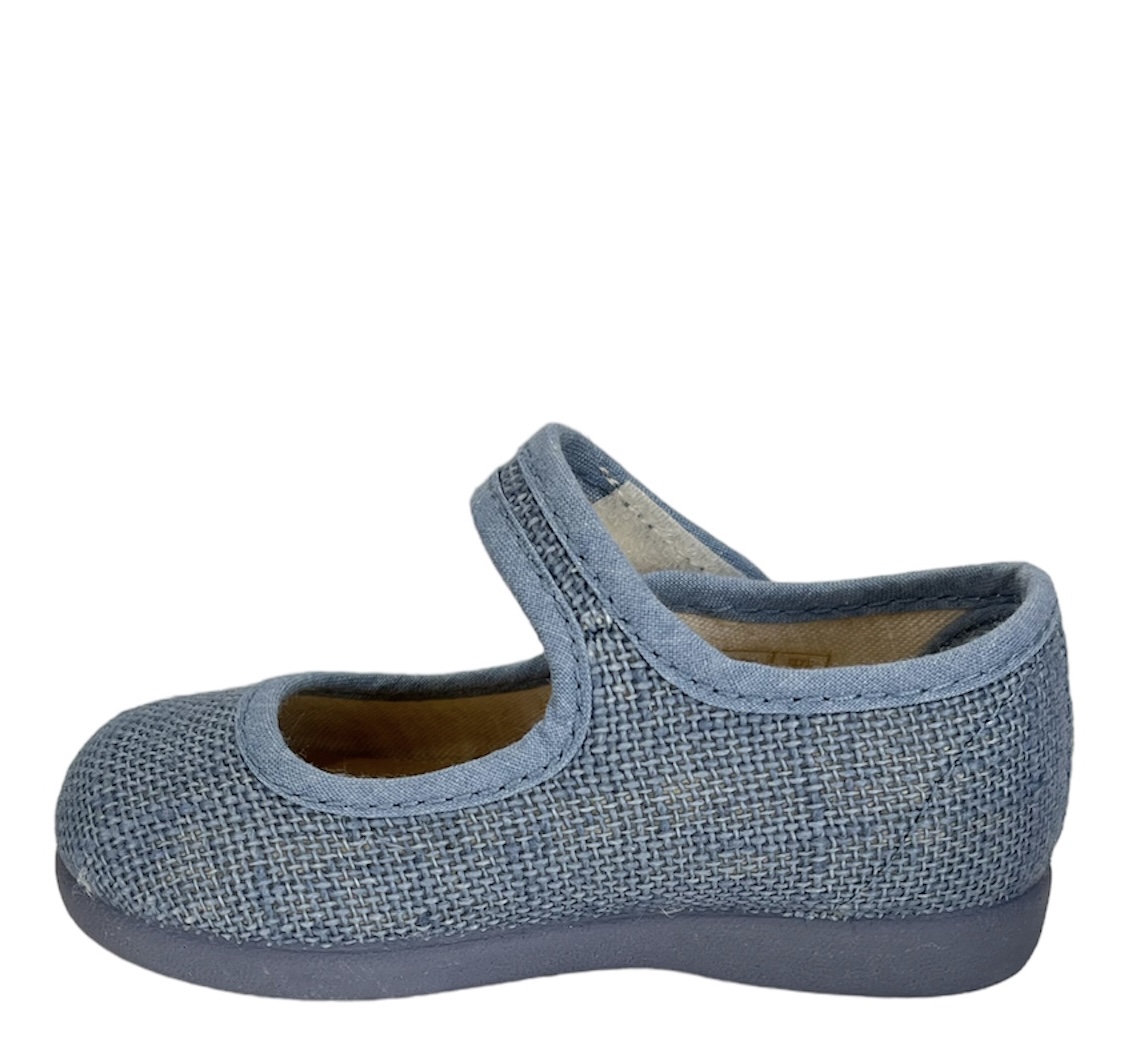 Zapato de niña en lino azulón con velcro