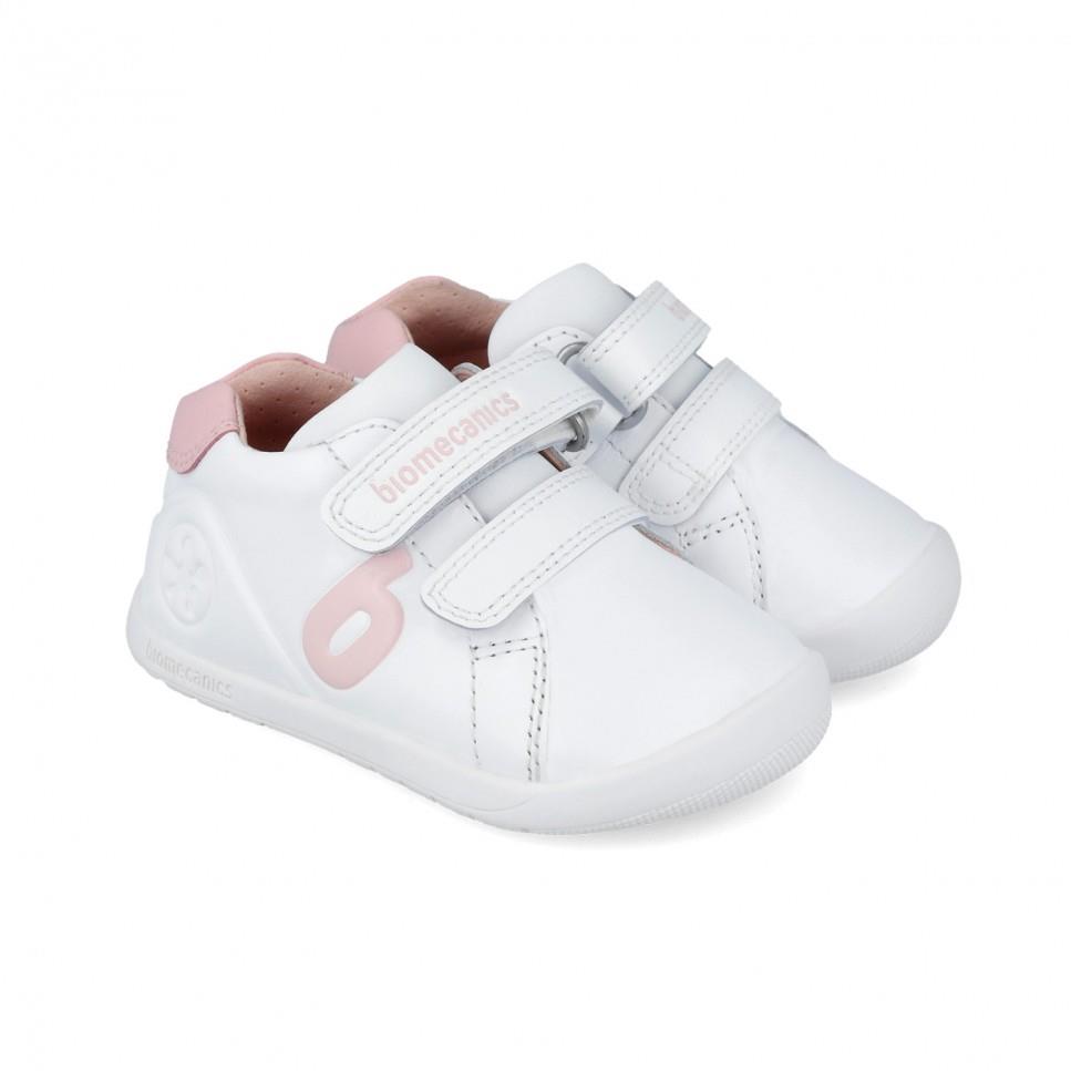 Zapatilla  respetuosa de piel blanco y rosa BIOMECANICS