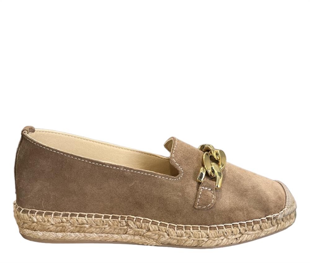 Mocasín de yute en ante topo con eslabon dorado