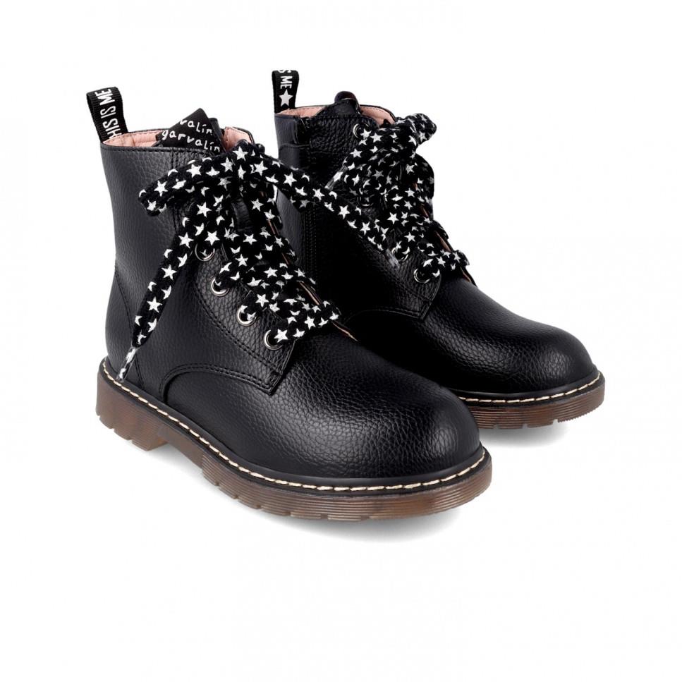 Bota de piel negra con cordones y cremallera GARVALIN