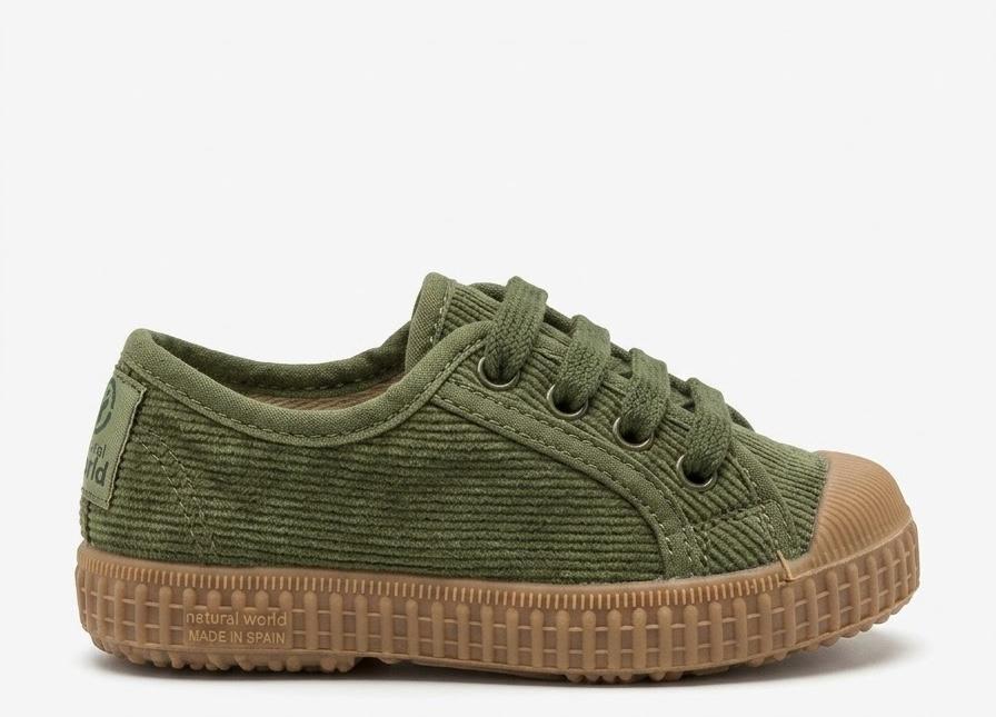 Zapatilla de pana verde kaki con cordones y puntera Natural World