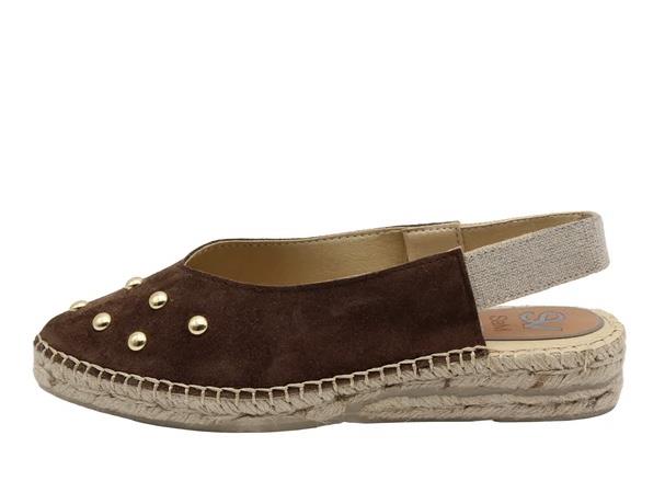Sandalia de yute en serraje chocolate con tachas SALVI