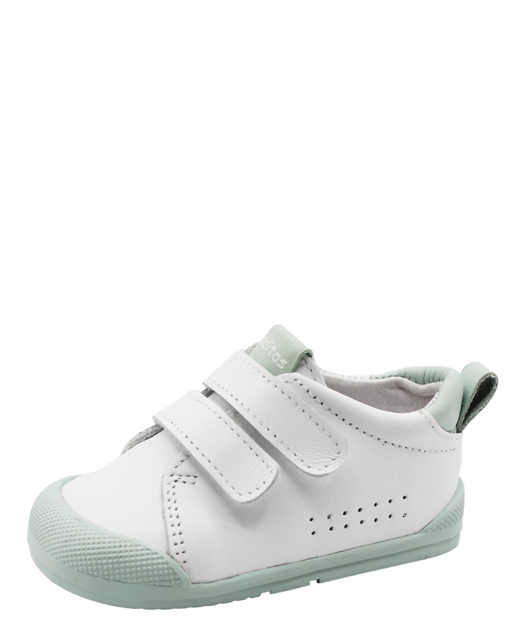 Zapatilla de blanditos en piel blanco con detalles y suela verde aguamarina CRIOS