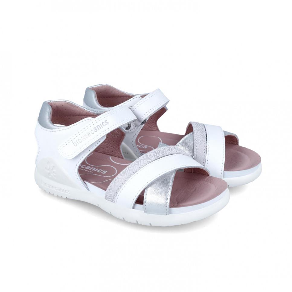 Sandalia de piel blanco con velcro Biomecanics