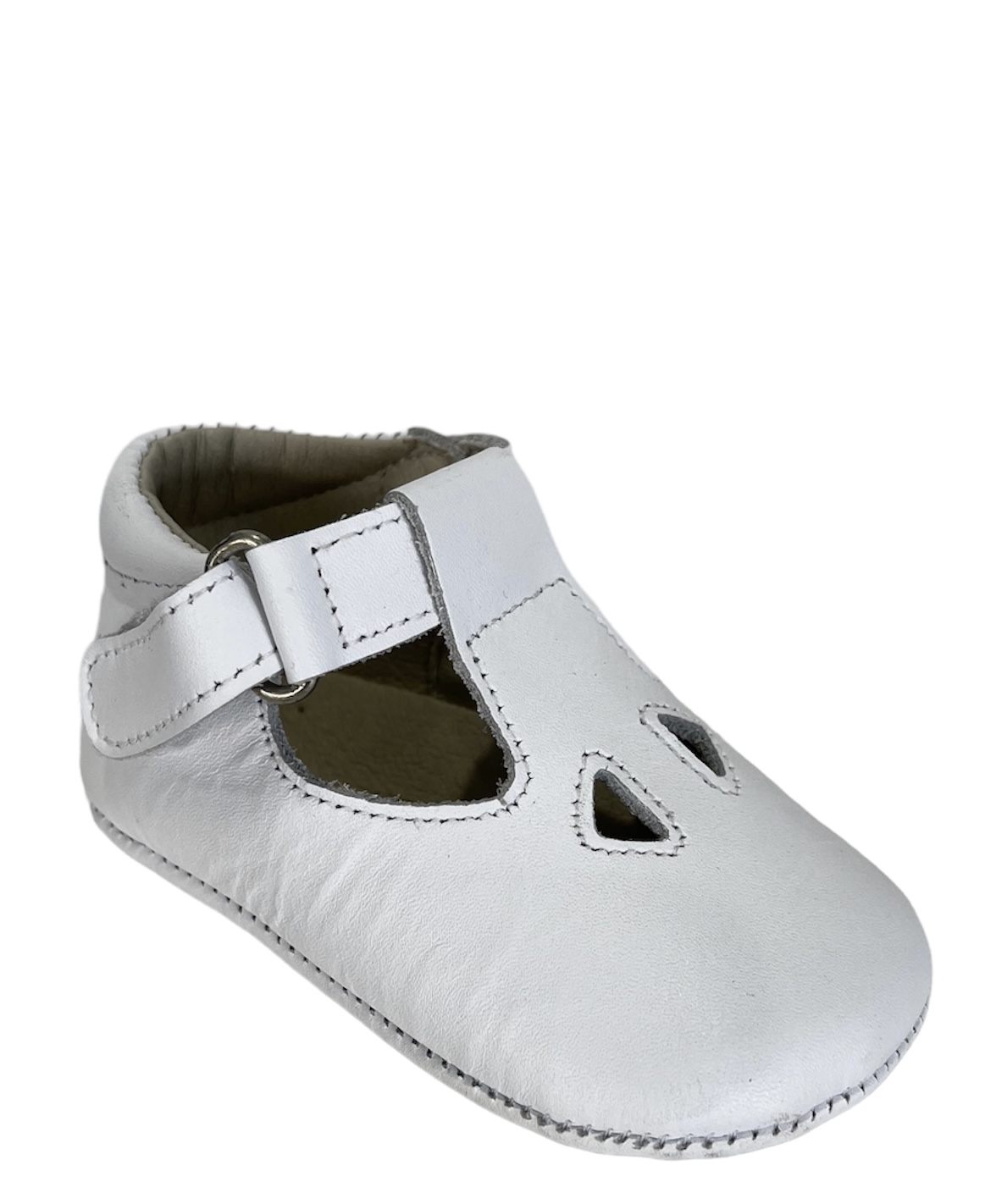 Zapato de bebé sin suela en piel blanco con velcro