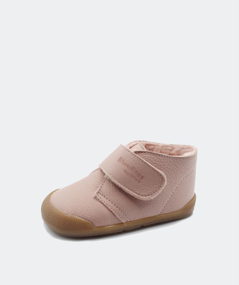 Botita en piel rosa con borrego y velcro BLANDITOS