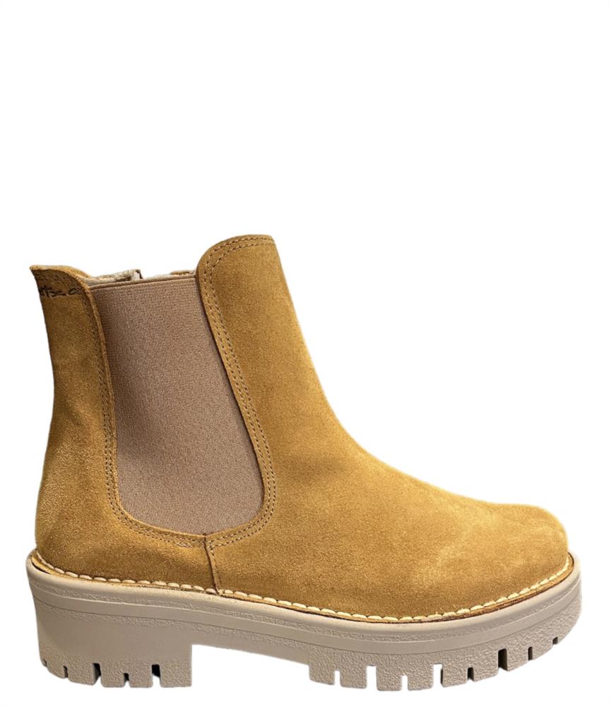 Bota de serraje whisky con elástico y cremallera