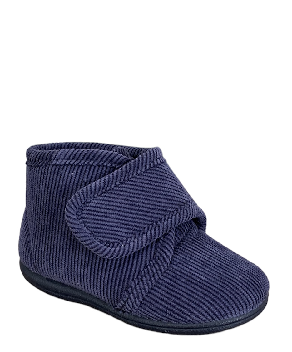 Zapatilla de casa en pana azul con velcro