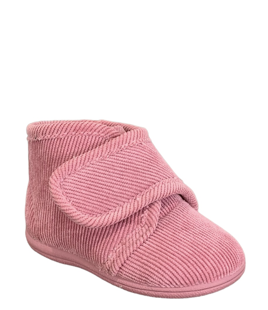 Zapatilla de casa en pana rosa con velcro GARZON