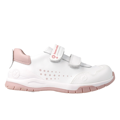 Deportiva de Biomecanics en piel blanca con detalle rosa