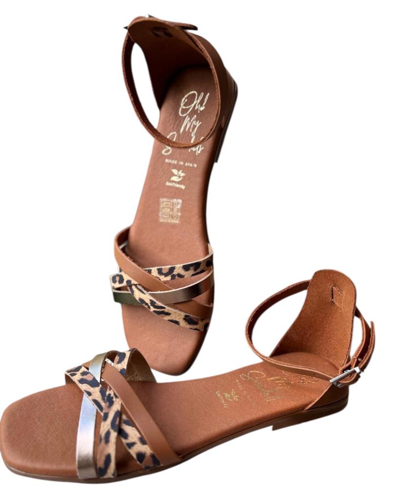 Sandalia cuero y animal print