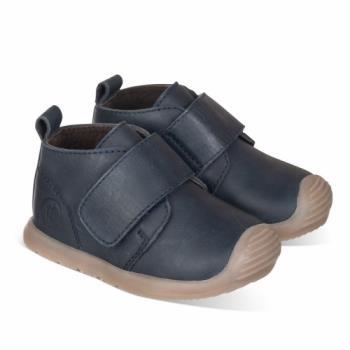 Bota en piel natural azul marino con puntera