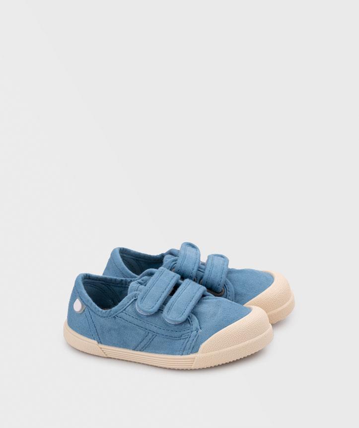 Zapatilla barefoot de lona jeans con velcros y puntera IGOR