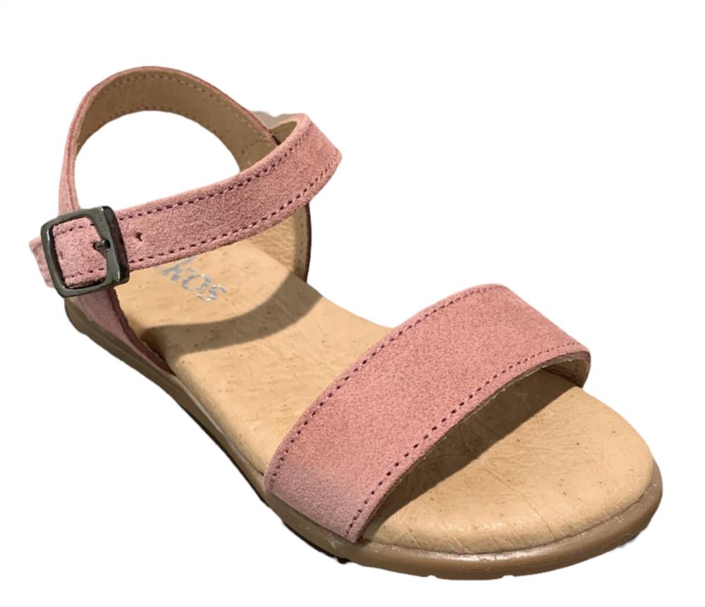 Sandalia en piel rosa con hebilla