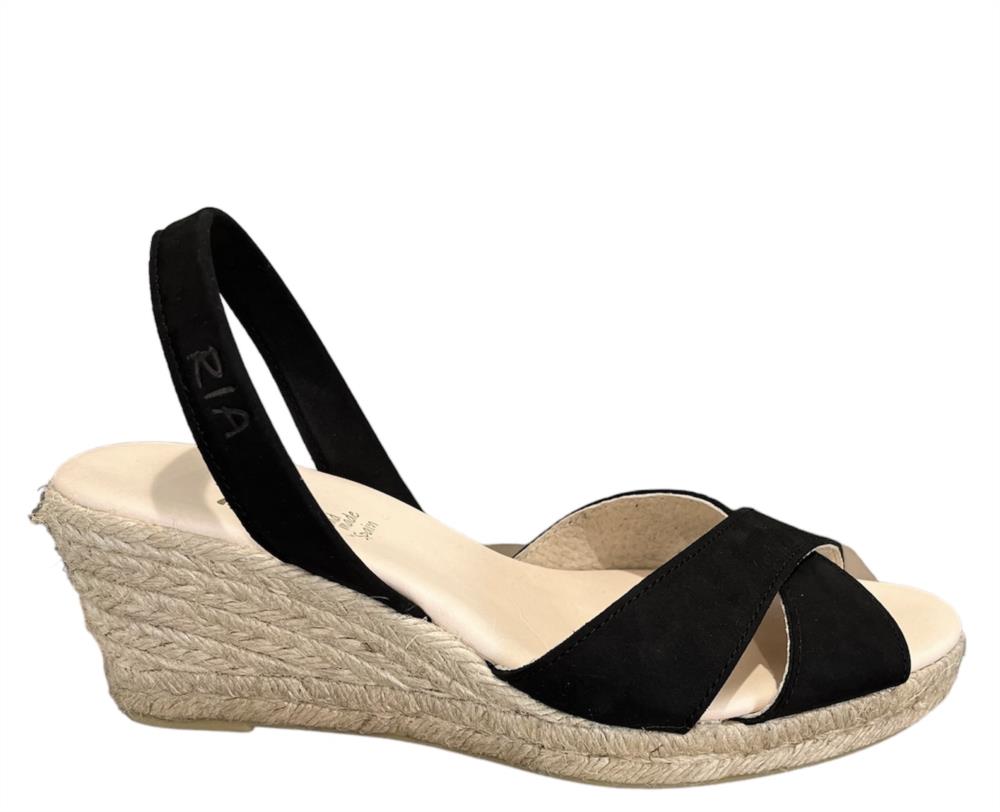 Alpargata con cuña de yute en nobuck negro RIA